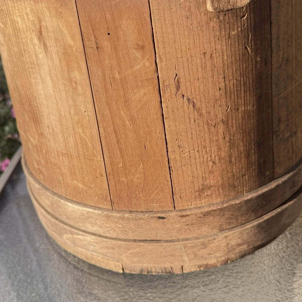 Antique Wooden Firkin Rustic Sugar Bucket Pail with handle  10